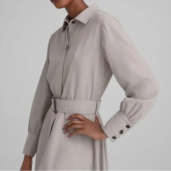 Club Monaco Belted Curved Hem Shirt Dress in Greige - Picture 3 of 3